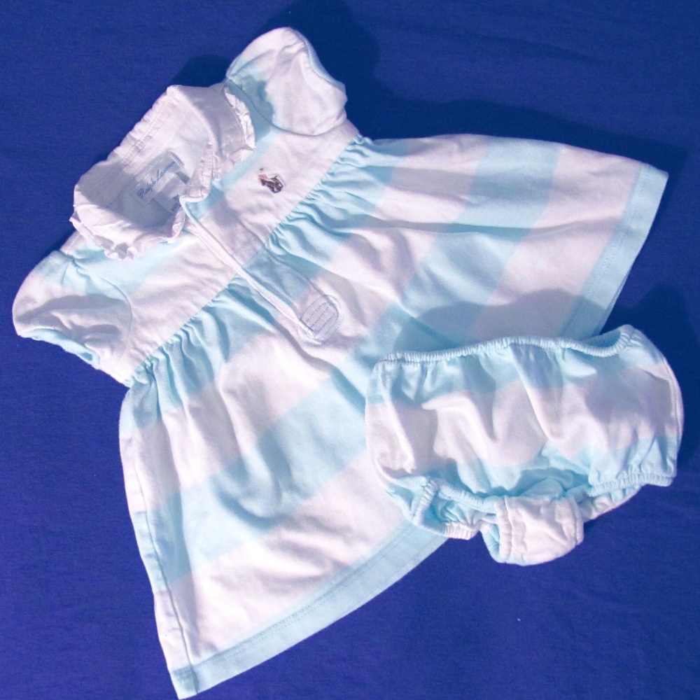 Ralph Lauren Rugby Aqua Blue Stripe Dress 3M